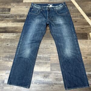 H&M Bragg in Dark Blue 4 Button Fly Fitted Waist Straight Leg Jeans 36x32